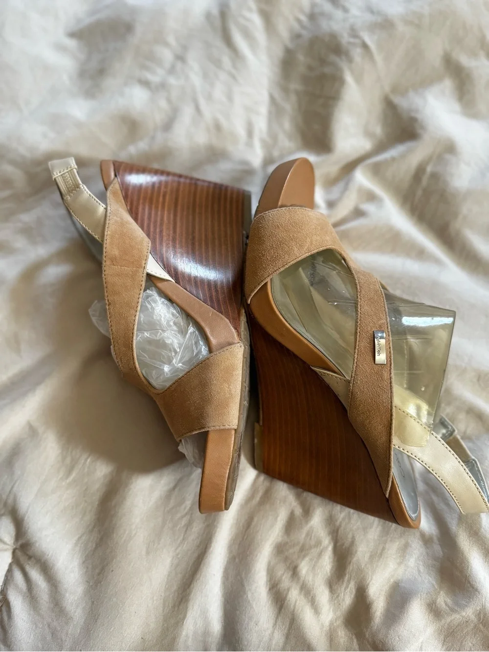 Calvin Klein Tan Suede Open-Toe Slingback Sandals